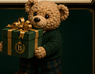 Mr. B holding a wrapped diaper gift